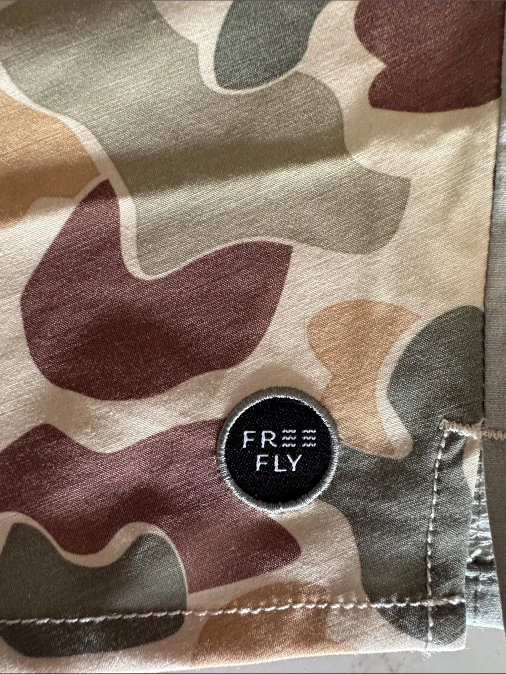 Free Fly Apparel Men’s Camo Athletic BoardShorts - Beige, Green & Brown